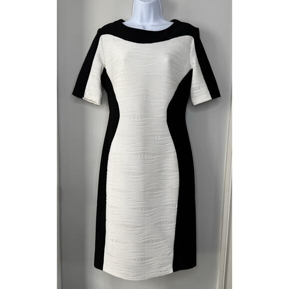 Joseph Ribkoff Dresses & Skirts - Joseph Ribkoff Dress Womens 12 Black White Modern Short Sleeve Textured Slimming